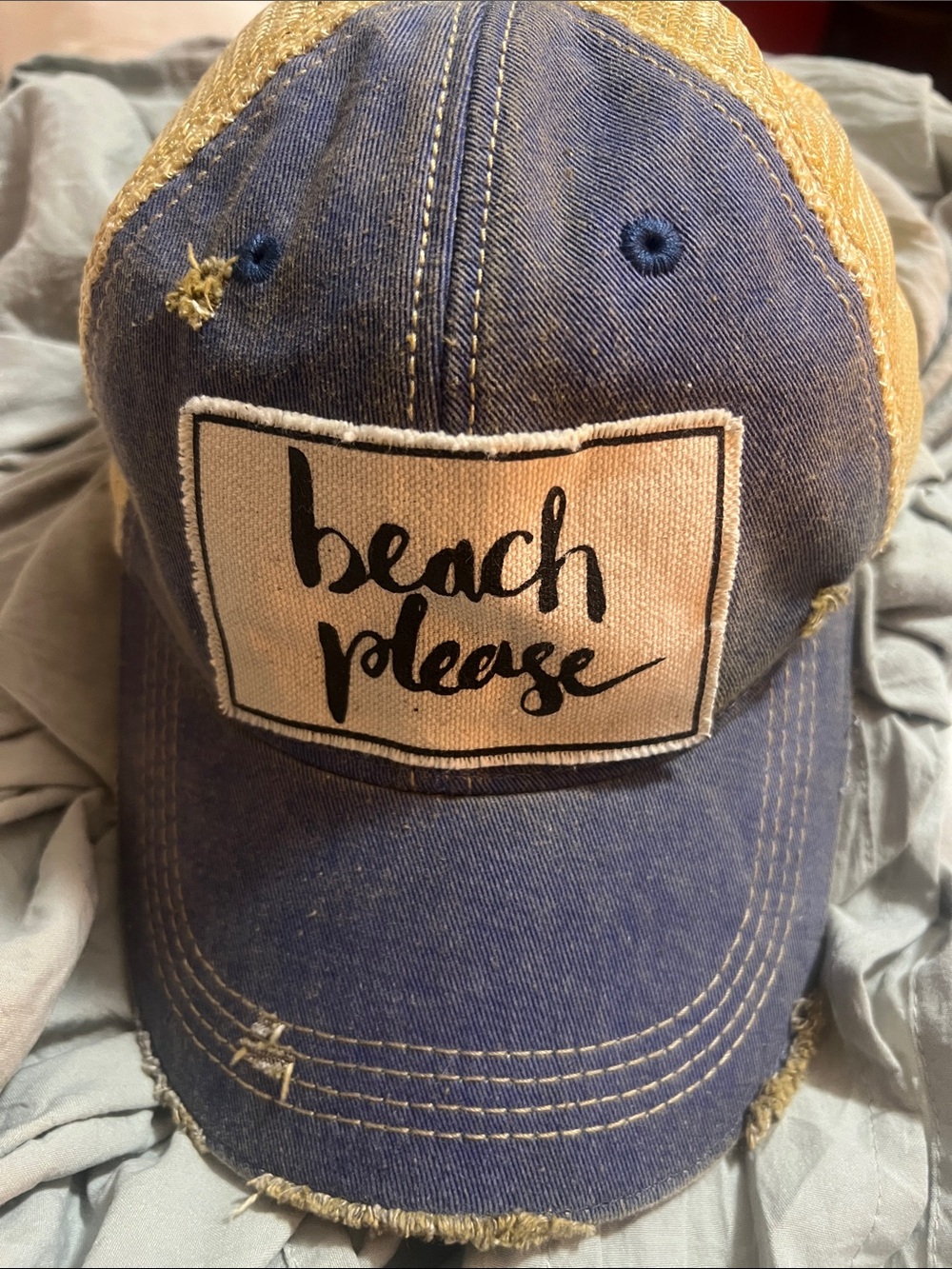 Beach Please Distressed Blue Cap